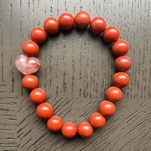 Red jasper with fire quartz heart bracelet 10mm SIZE 7’